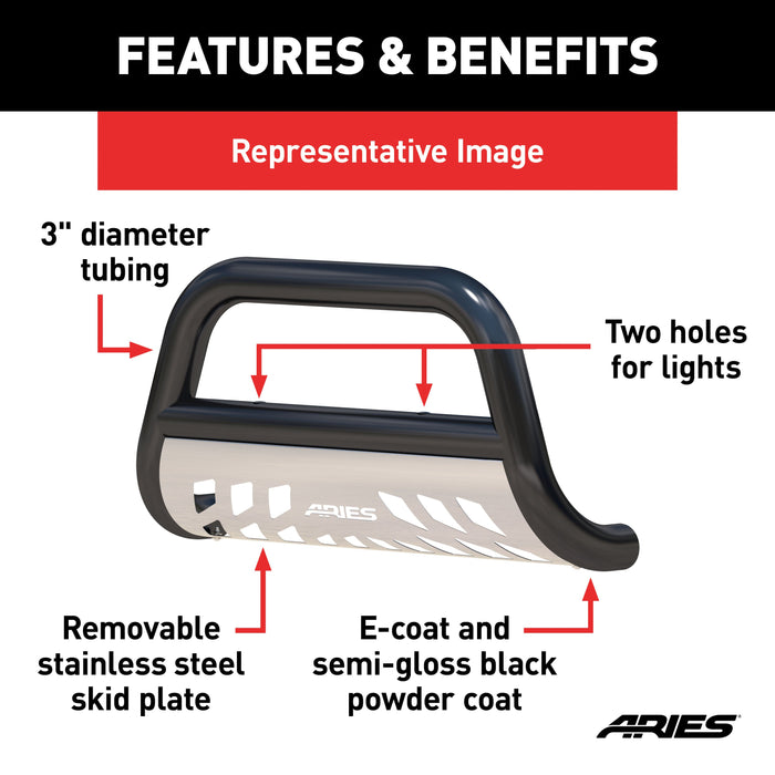 ARIES B35-3007 3" Black Steel Bull Bar, Select Ford Expedition, F-150, Lincoln Mark LT for Select Ford F-150