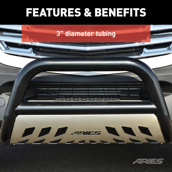 ARIES B35-4017 3" Black Steel Bull Bar, Select Chevrolet Silverado, GMC Sierra 1500 for Select Chevrolet Silverado 1500