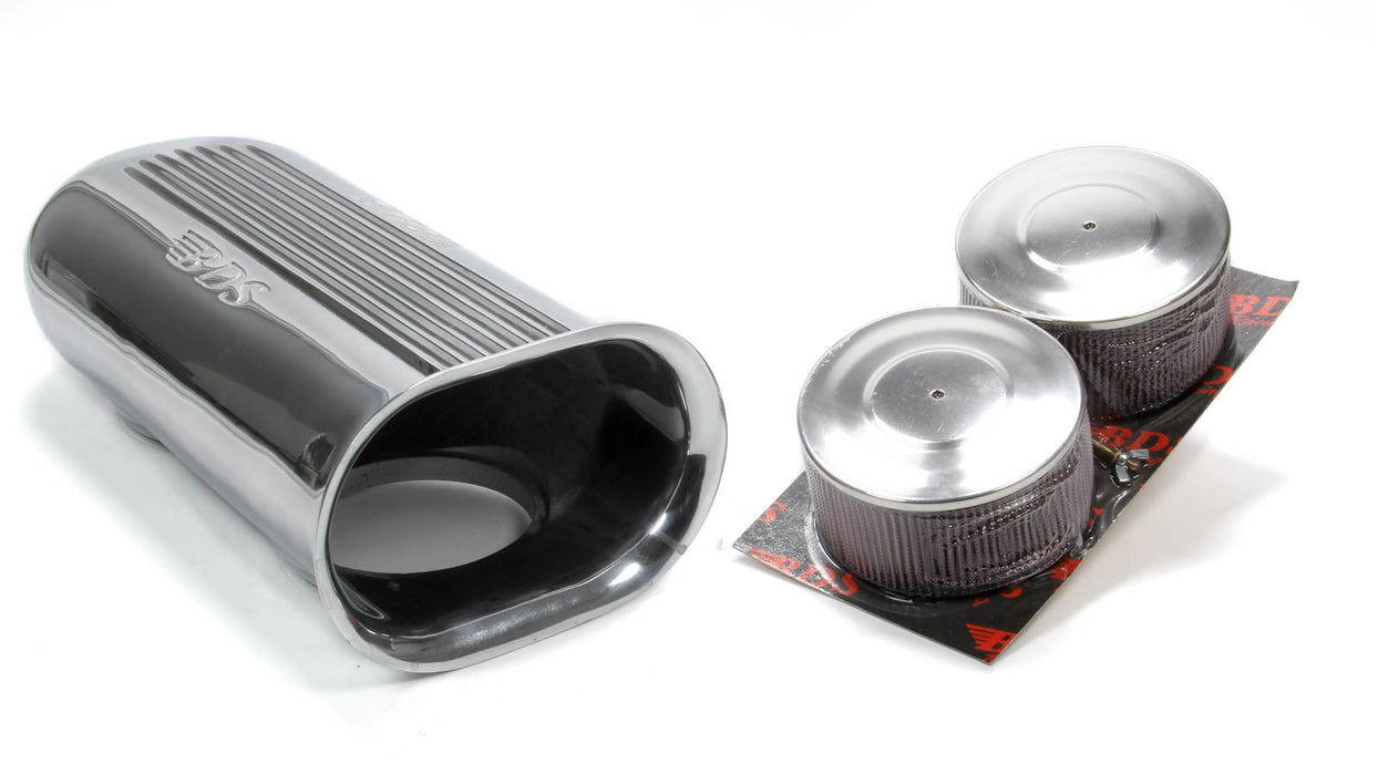 BLOWER DRIVE SERVICE SC-9001 Polished Aluminum Dual Carb Scoop w/Air Filters