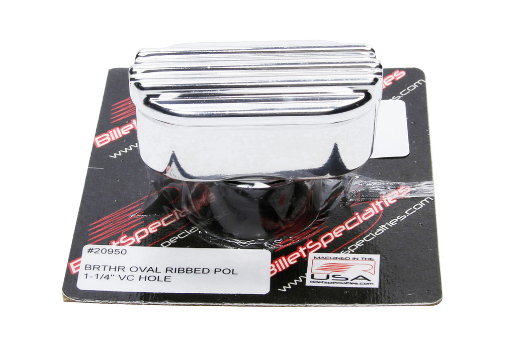 BILLET SPECIALTIES 20950 Billet Breather Oval Ribbed 1-1/4in VC Hole