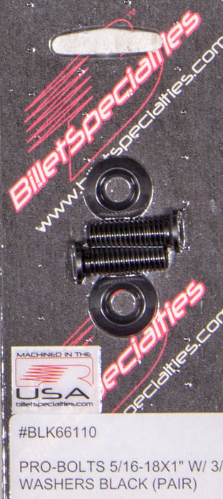 BILLET SPECIALTIES BLK66110 5/16-18 X 1in SS Bolts Black Pair