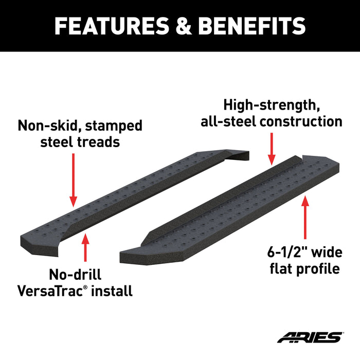 ARIES C2875 RidgeStep 6-1/2" x 75" Black Steel Running Boards (No Brackets) for Select Chevrolet Silverado 1500