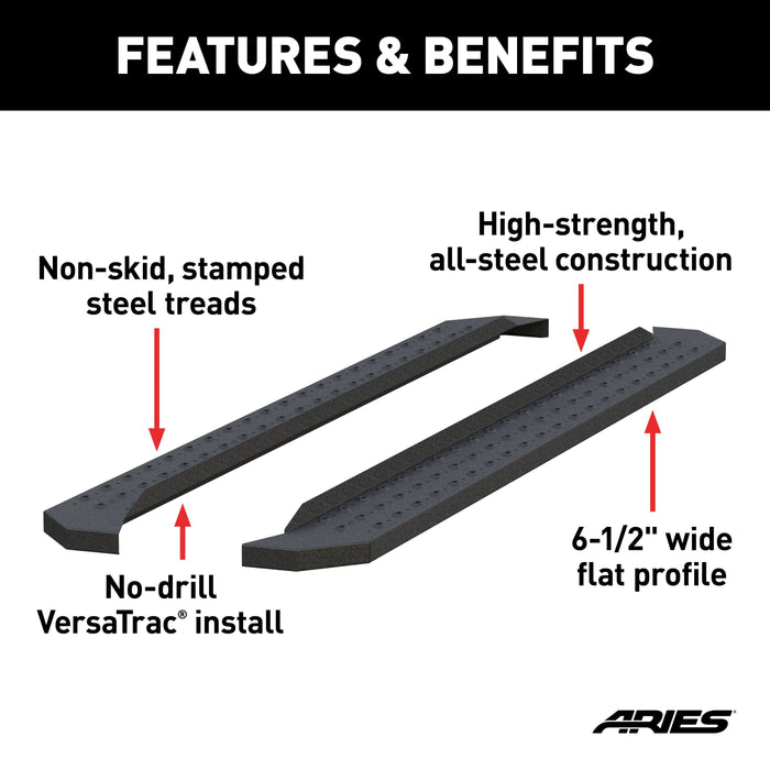 ARIES C2885 RidgeStep 6-1/2" x 85" Black Steel Running Boards (No Brackets) for Select Nissan TITAN