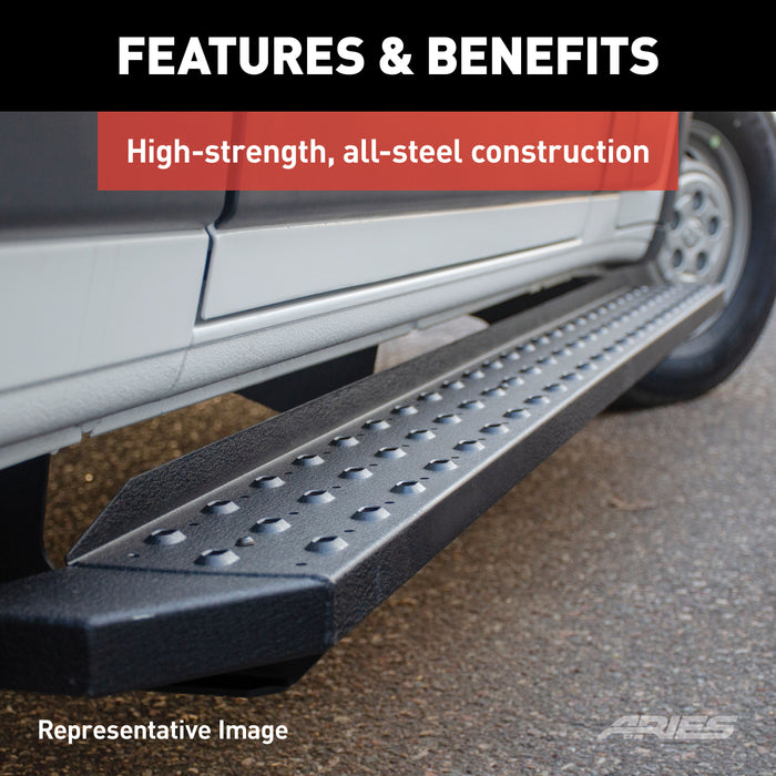 ARIES C3696 RidgeStep 6-1/2" x 96", 36" Black Steel Running Boards (No Brackets) for Select Ford E-350