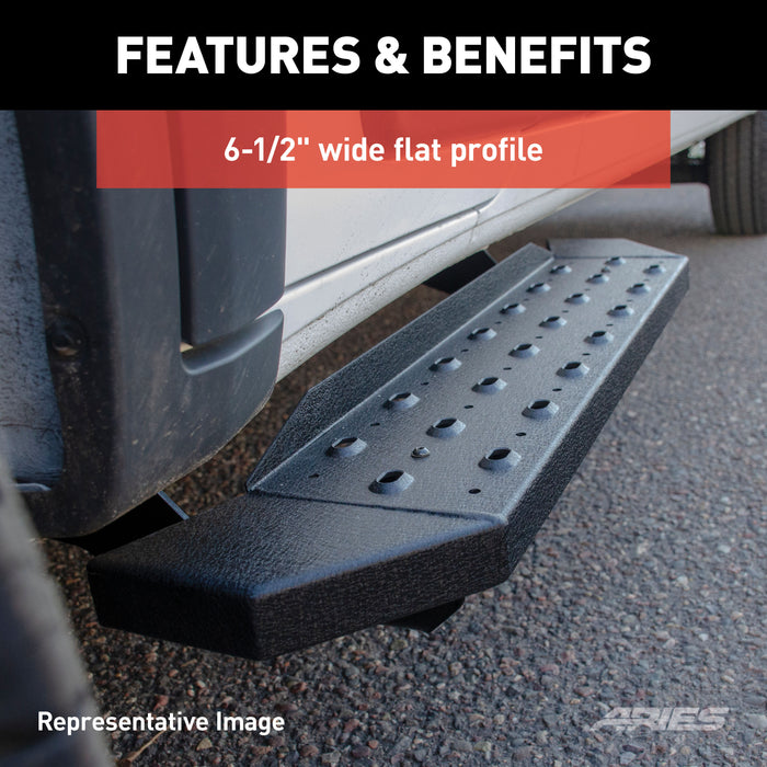 ARIES C3696 RidgeStep 6-1/2" x 96", 36" Black Steel Running Boards (No Brackets) for Select Ford E-350