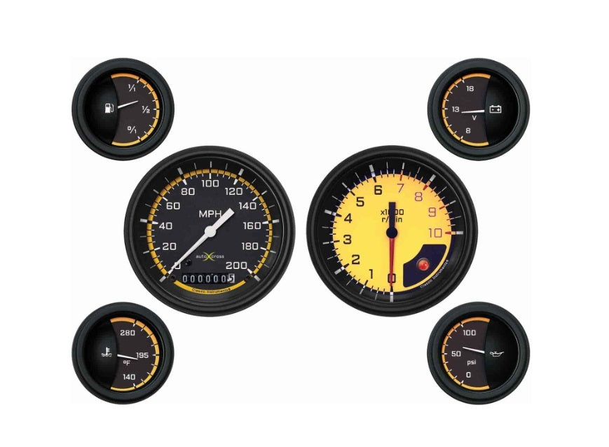 CLASSIC INSTRUMENTS AX01YBLF Auto Cross 6 Gauge Set Yellow