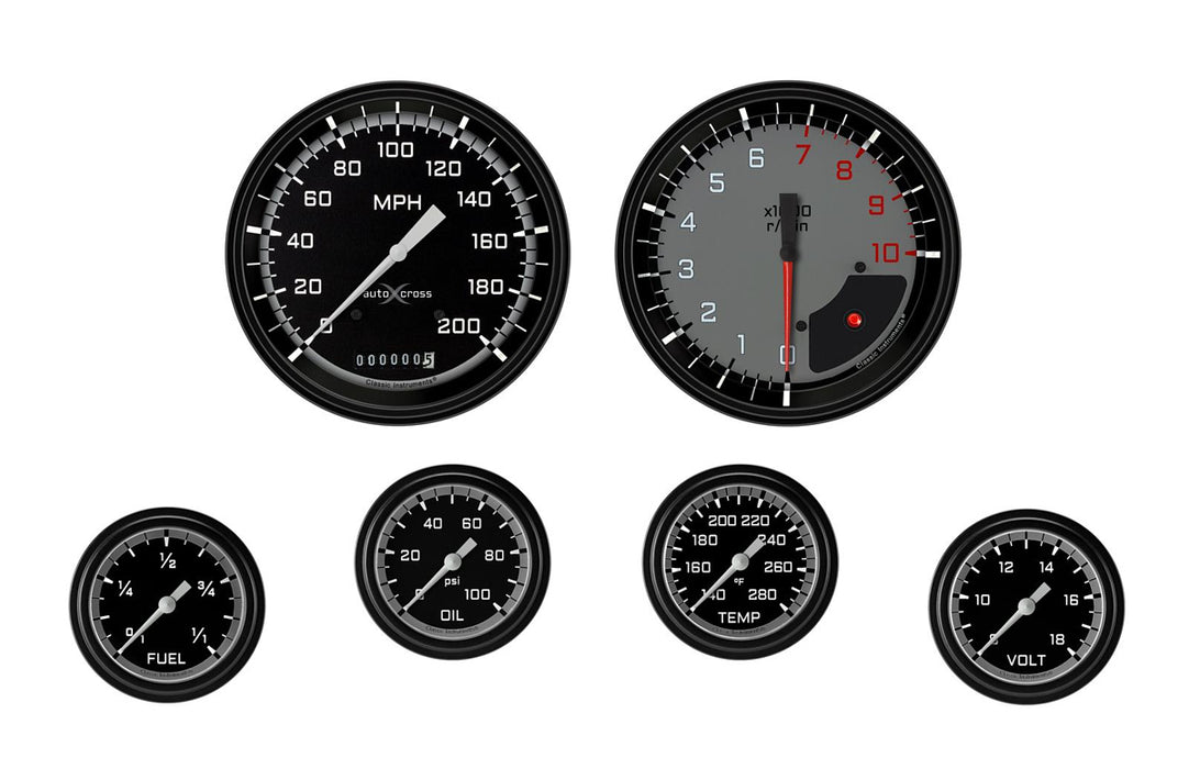 CLASSIC INSTRUMENTS AX351GBLF Autocross Grey 6 Gauge Set 2-5/8 Full Sweep