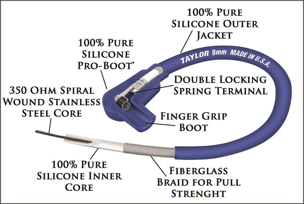Taylor Cable 74078 8mm Spiro-Pro Ignition Wire Set; Black; Stock; 9.5 in.; OE Spark Plug Boot; - Truck Part Superstore