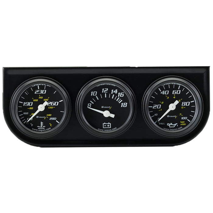 EQUUS E6100 1-1/2 Dia Triple Gauge Set w/Black Panel
