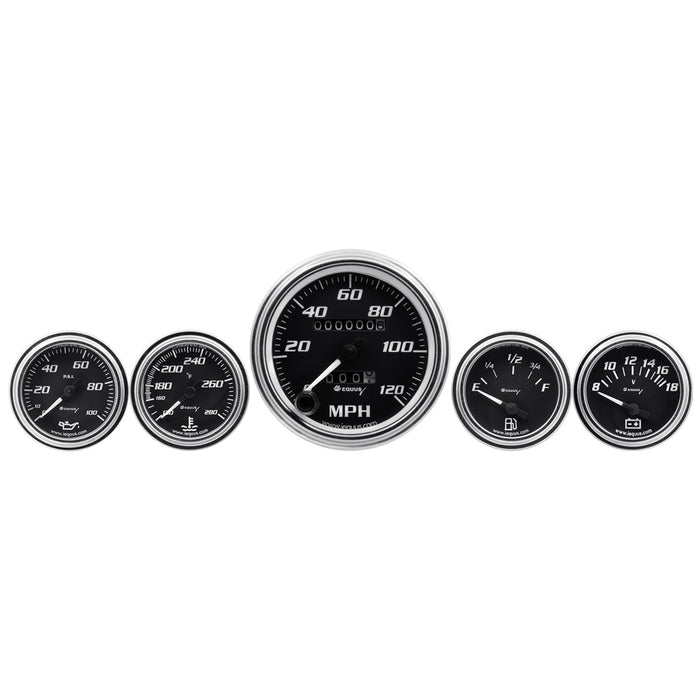 EQUUS E7500 5-Piece Gauge Set Black Face/Chrome Bezel