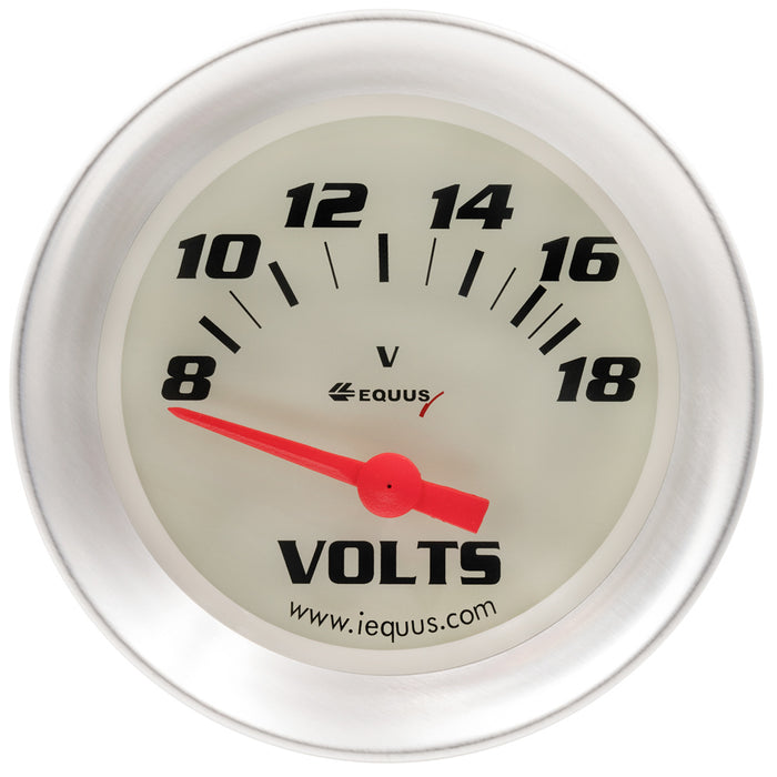 EQUUS E8468 2-5/8 Dia Voltmeter Gauge Silver 8-18 Volts
