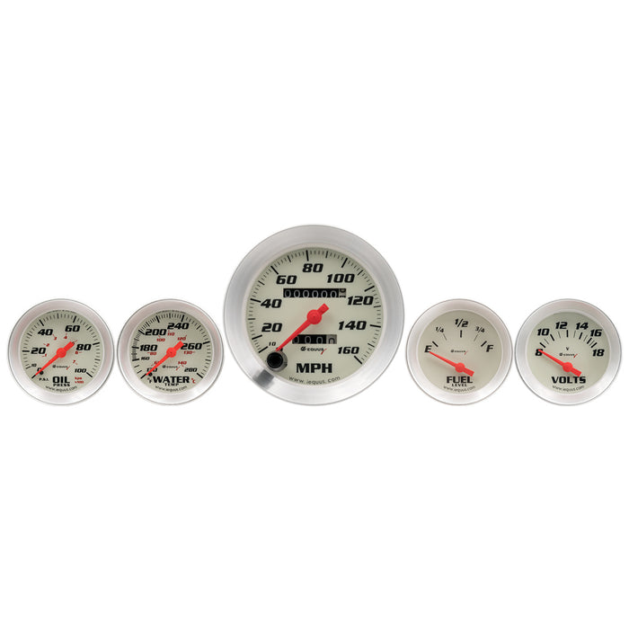 EQUUS E8500 5-Piece Gauge Set White Face/Silver Bezel