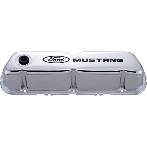 FORD 302-100 Chrome Steel Valve Cover Set w/Mustang Logo