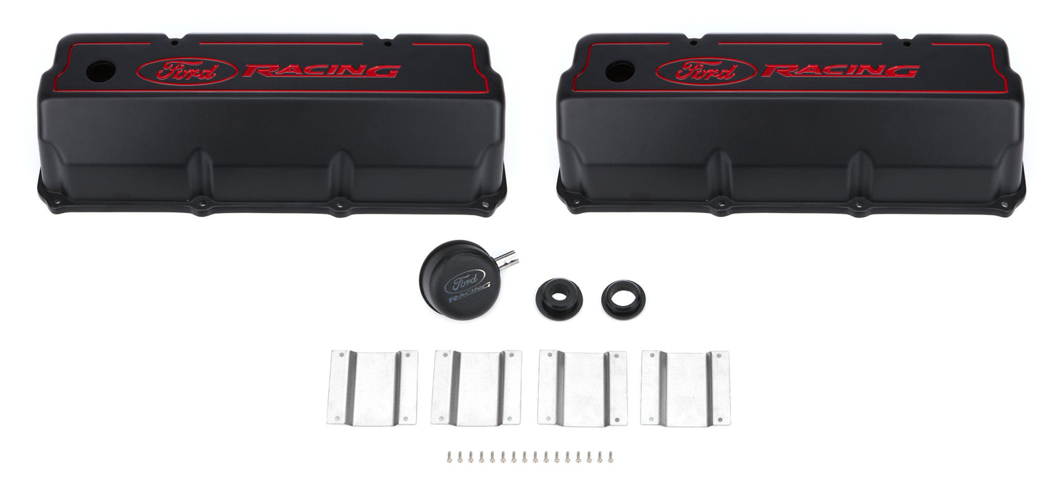 FORD M6582-Z351B 351C Aluminum Valve Cover Set - Black Finish
