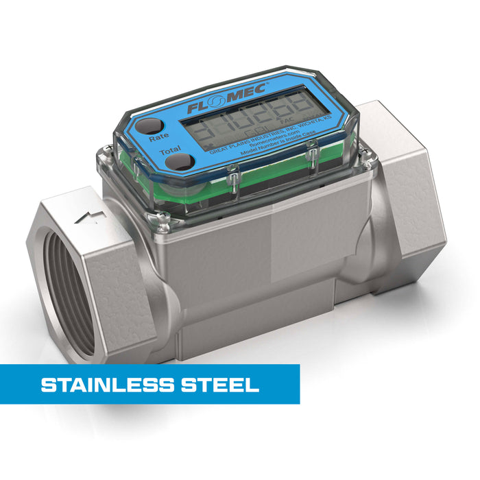 Turbine Flow Meter, Battery Powered Display, Stainless Steel Body for Petro Chem, Fuel, Water, and Solvents - Truck Part Superstore