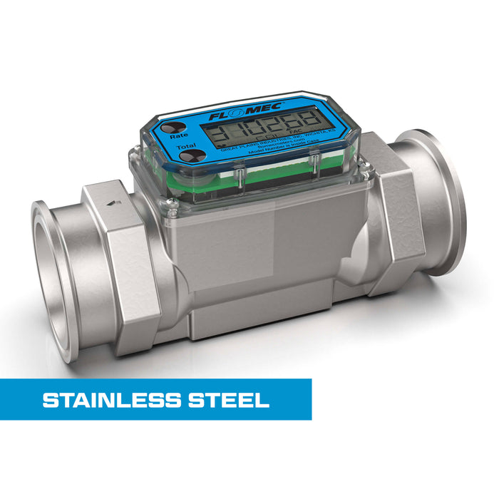 Turbine Flow Meter, Battery Powered Display, Stainless Steel Body for Petro Chem, Fuel, Water, and Solvents - Truck Part Superstore