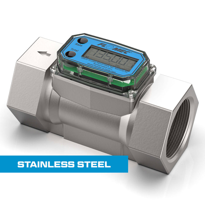 Turbine Flow Meter, Battery Powered Display, Stainless Steel Body for Petro Chem, Fuel, Water, and Solvents - Truck Part Superstore