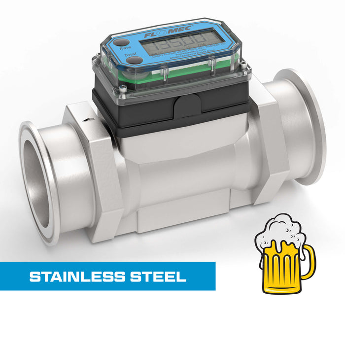 Turbine, High-Temp Brew Meter, Battery-Powered Display, Tri-Clamp Fittings - Truck Part Superstore