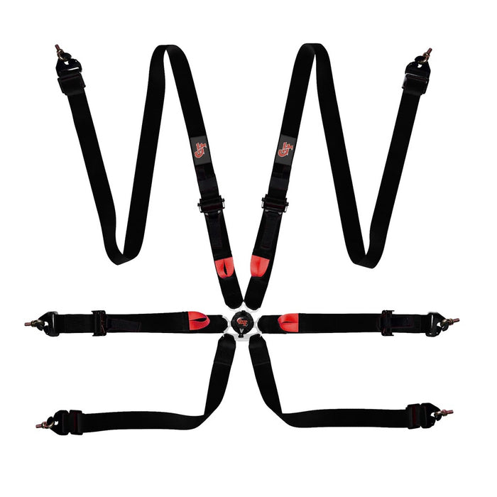 G-FORCE 7624BK Harness 6-pt Black 2in Indivd. Shlder P/U Lap