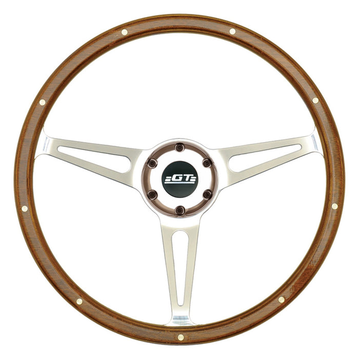 GT PERFORMANCE 32-4247 GT3 Cobra Style Wood Ste ering Wheel 14in Polish