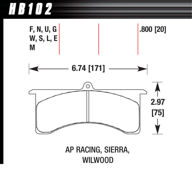 HAWK BRAKE HB102U800 Wilwood GN AP DTC-70