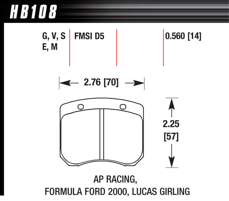 HAWK BRAKE HB108E560 BRAKE PAD AP RACING FRONT CALIPER BLUE 9012