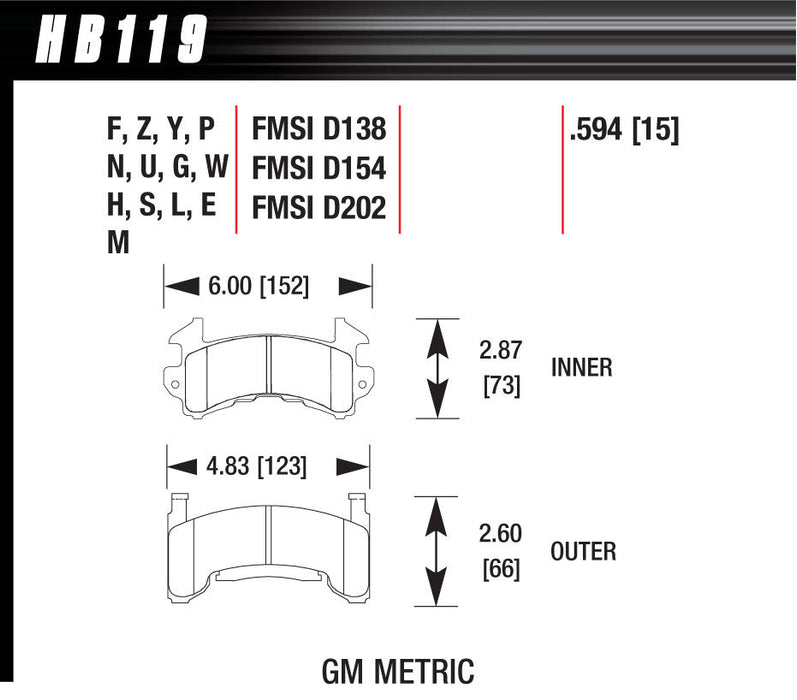 HAWK BRAKE HB119G594 Metric GM DTC-60