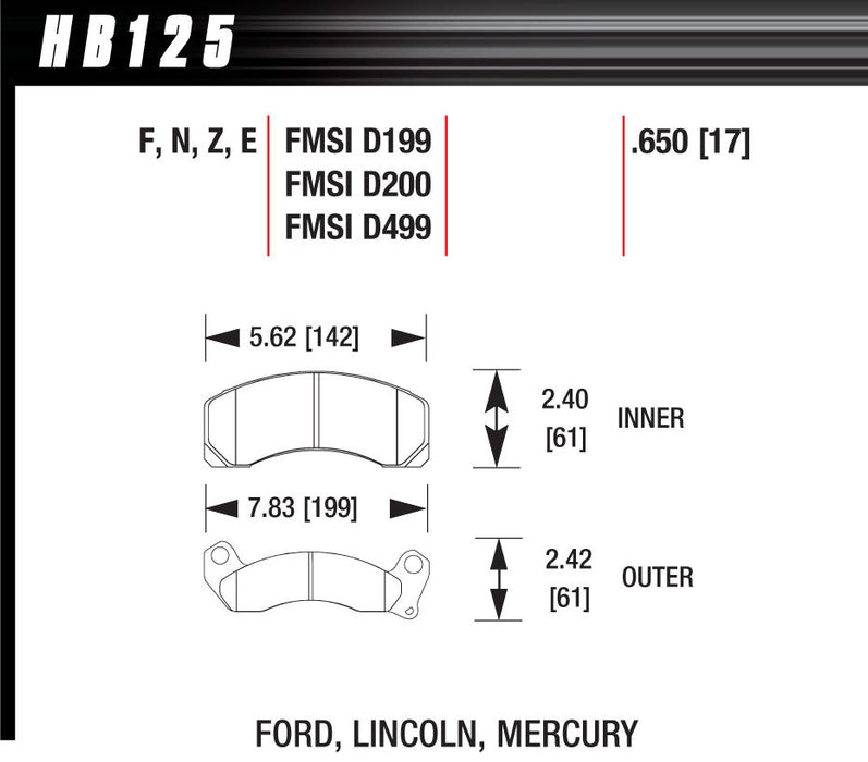 HAWK BRAKE HB125E650 Brake Pads Blue 9012 Ford