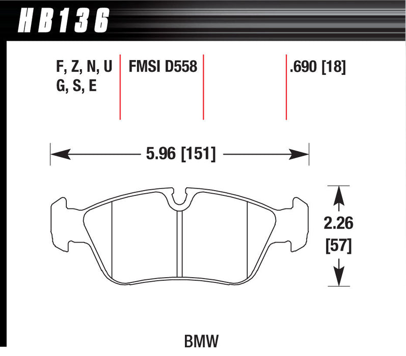 HAWK BRAKE HB136G690 Brake Pads DTC-60 BMW Front