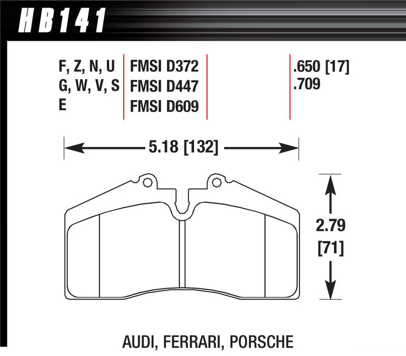 HAWK BRAKE HB141U650 Brake PAds DTC-70 Audi Ferrari Porsche