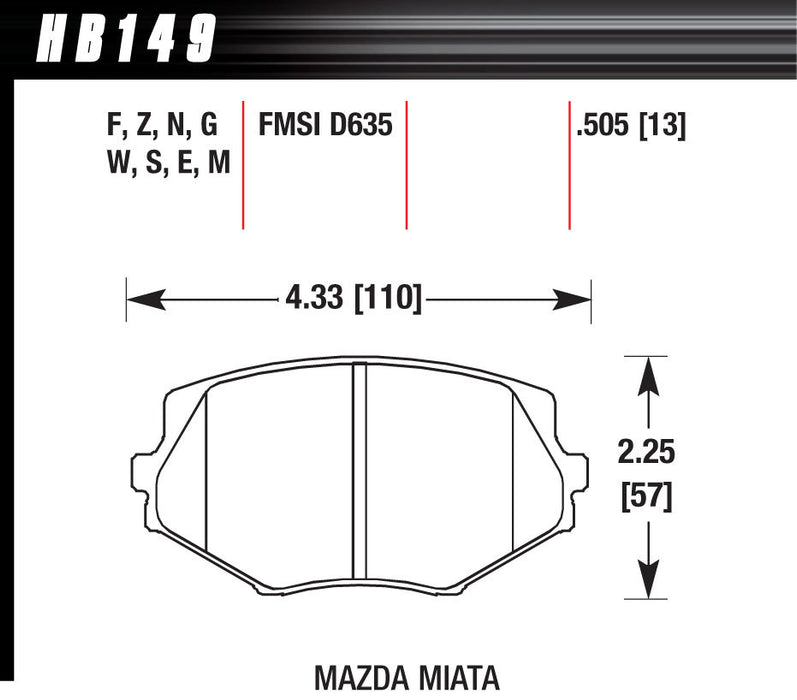 HAWK BRAKE HB149G505 Brake Pads Front Mazda Miata MX-5 DTC-60