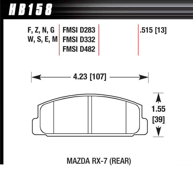 HAWK BRAKE HB158F515 Street Brake Pads Rear Mazda RX-7 HPS