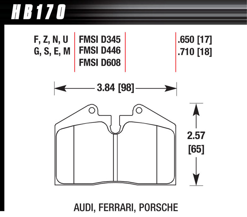 HAWK BRAKE HB170G650 BRAKE PAD MASERATI PORSCHE FERRARI FR & RR