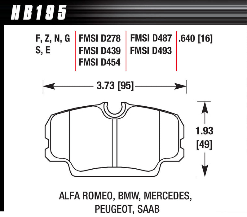 HAWK BRAKE HB195G640 Brake Pads DTC-60 BMW  Mercedes