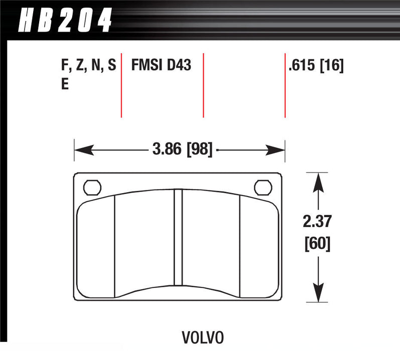 HAWK BRAKE HB204N615 Brake Pads Volvo Front HP Plus