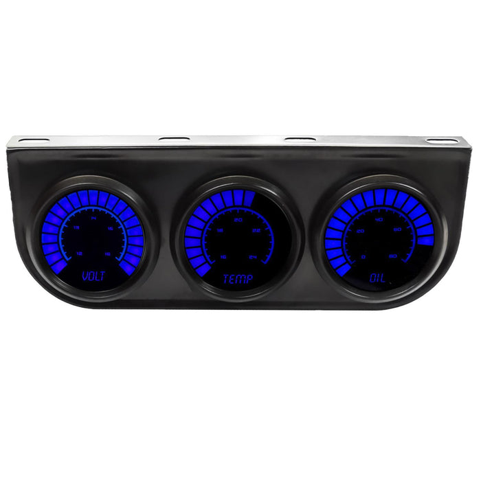 INTELLITRONIX B9333B 3 Gauge Kit LED Bargraph Panel 2-1/6 w/Blue LED