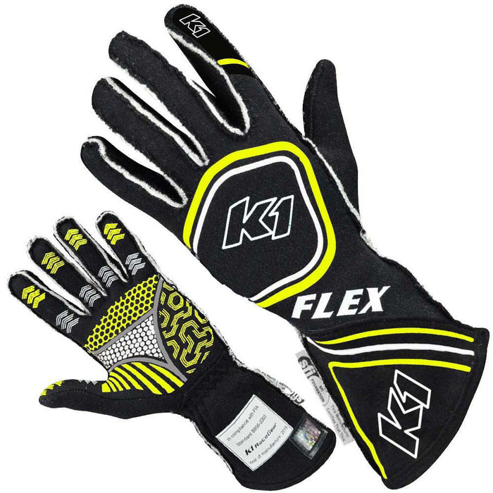 K1 RACEGEAR 23-FLX-NFY-M Glove Flex Medium Black / Flo Yellow SFI / FIA