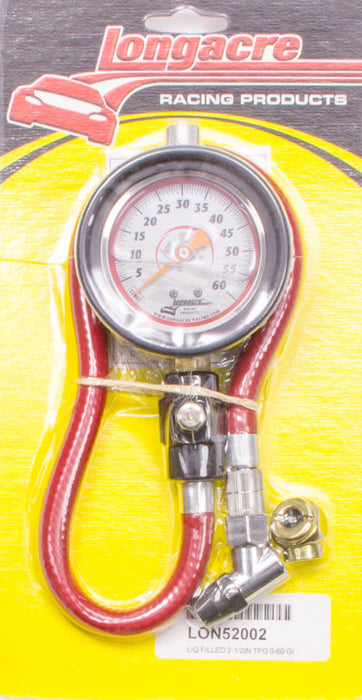 LONGACRE 52-52002 Tire Gauge 0-60PSI 2.5in GID Liquid Filled