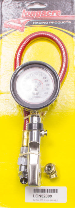 LONGACRE 52-52009 Tire Gauge 0-60PSI 2.5in GID Quick Fill Deluxe