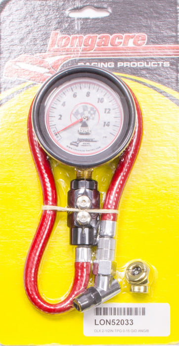 LONGACRE 52-52033 Tire Gauge 0-15PSI 2.5in GID Dual Bleed Deluxe