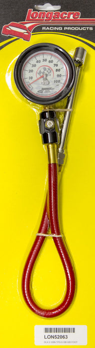 LONGACRE 52-52063 Tire Gauge 0-100PSI 2.5 in GID Deluxe Foot Valve