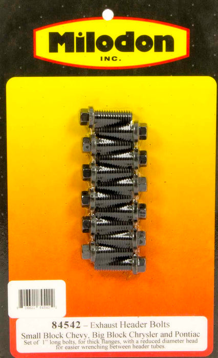 MILODON 84542 Header Bolt Kit - SBC 6pt. 3/8in x  1in