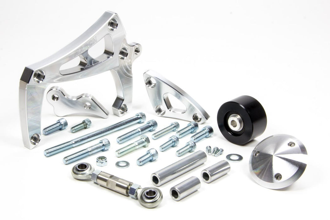 MARCH PERFORMANCE 20188 ALT-A/C Bracket SBC LWP Mid Mount clear powder c