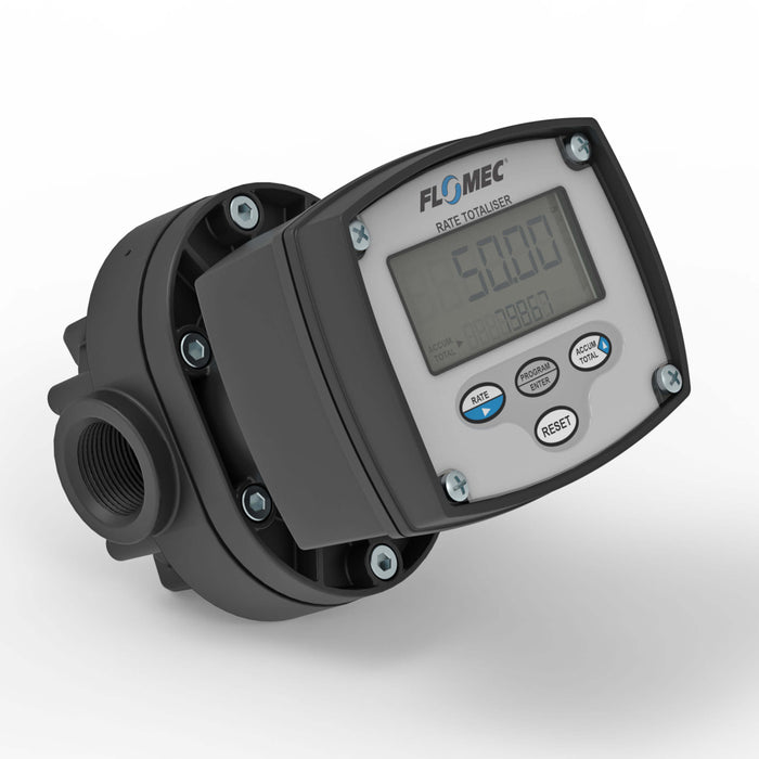 FLOMEC High-Accuracy PPS Rotary Chemical Flow Meter BSPP inlet and outlet with RT40 Rate Totalizer Litre Display