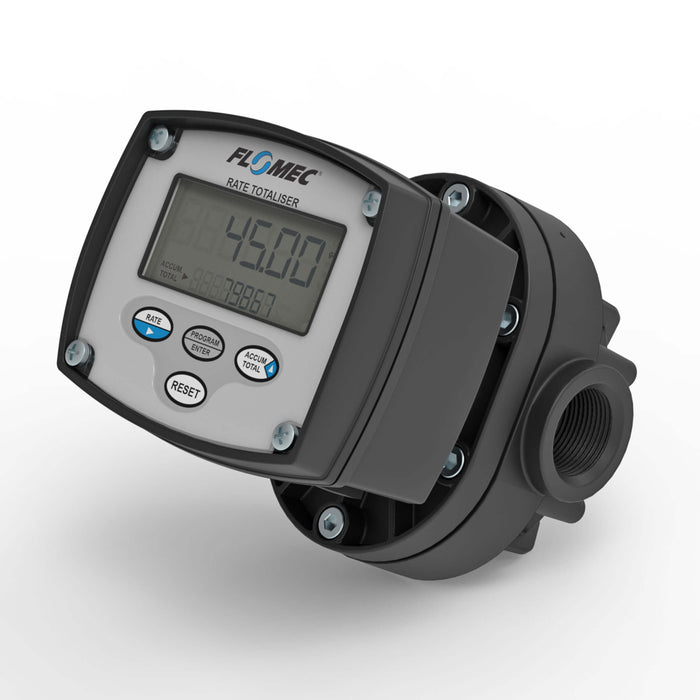 FLOMEC High-Accuracy PPS Rotary Chemical Flow Meter FNPT inlet and outlet with RT40 Rate Totalizer Gallon units