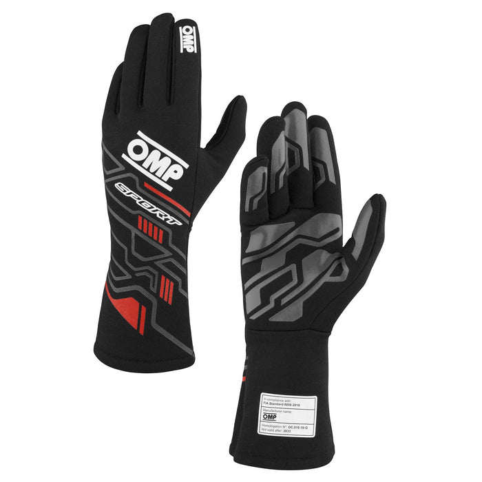 OMP RACING, INC. IB0-0777-A01-073-M SPORT GLOVES FIA 8856-20 18 BLACK / RED SZ. M