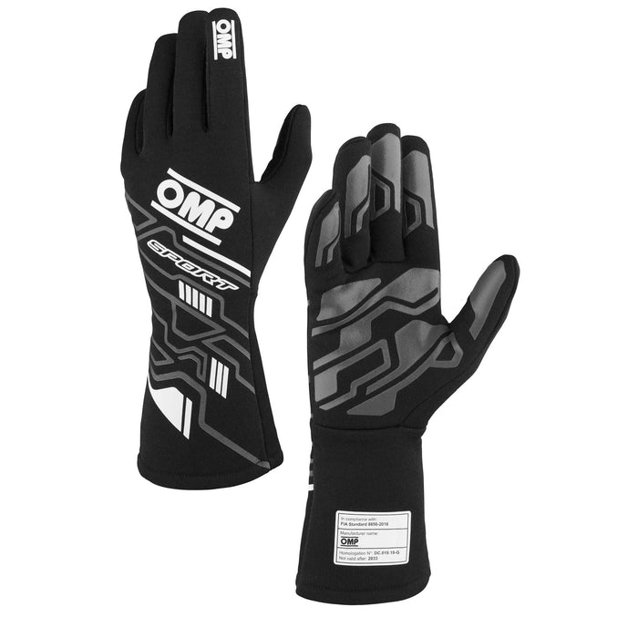 OMP RACING, INC. IB0-0777-A01-076-L SPORT GLOVES FIA 8856-20 18 BLACK / WHITE SZ. L