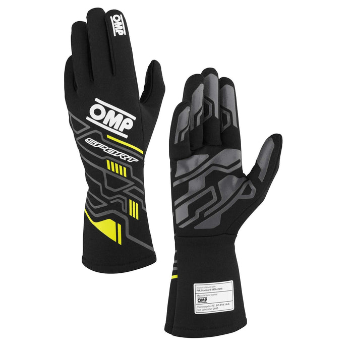 OMP RACING, INC. IB0-0777-A01-178-L SPORT GLOVES FIA 8856-20 18 BLACK / FLUO YELLOW S