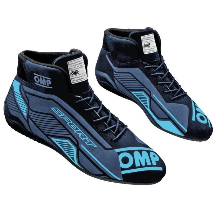 OMP RACING, INC. IC0-0829-A01-275-44 OMP SPORT SHOES FIA 8856 -2018 BLACK / CYAN SZ. 4