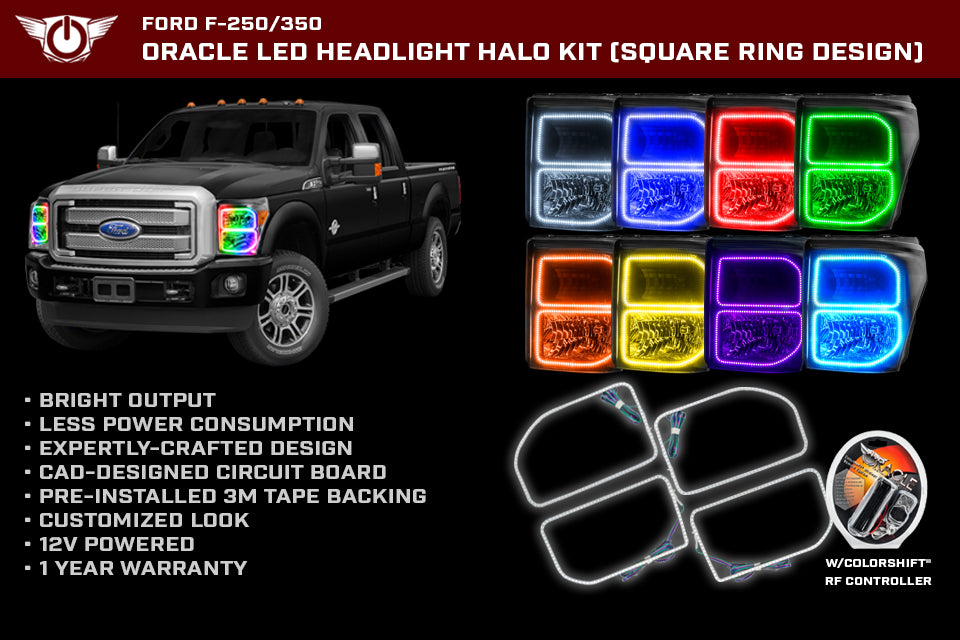 Oracle Lighting 2383-335 ORACLE Lighting 2011-2016 Ford F-250/350 Superduty LED Headlight Square Halo Kit - Truck Part Superstore